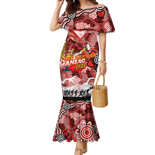 Personalised Dragons ANZAC Day Family Matching Mermaid Dress and Hawaiian Shirt Aboriginal Rising Sun