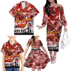 Personalised Dragons ANZAC Day Family Matching Off The Shoulder Long Sleeve Dress and Hawaiian Shirt Aboriginal Rising Sun
