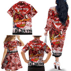 Personalised Dragons ANZAC Day Family Matching Off The Shoulder Long Sleeve Dress and Hawaiian Shirt Aboriginal Rising Sun