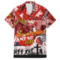 Personalised Dragons ANZAC Day Family Matching Off The Shoulder Long Sleeve Dress and Hawaiian Shirt Aboriginal Rising Sun