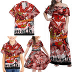 Personalised Dragons ANZAC Day Family Matching Off Shoulder Maxi Dress and Hawaiian Shirt Aboriginal Rising Sun