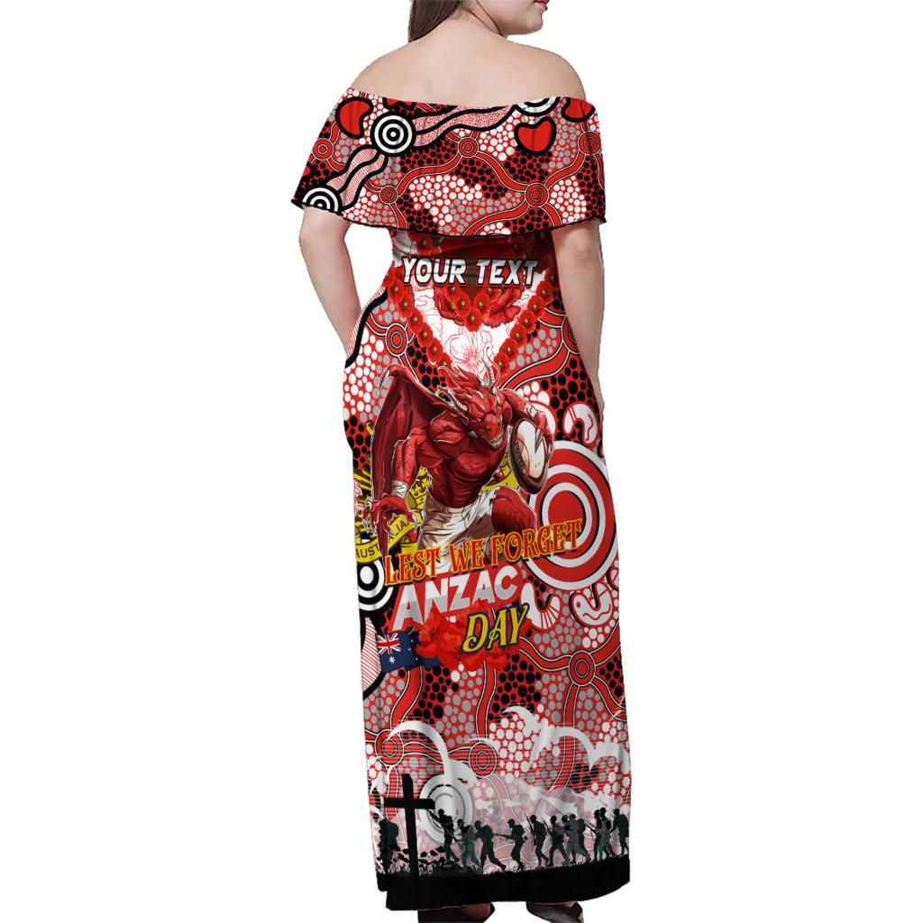 Personalised Dragons ANZAC Day Family Matching Off Shoulder Maxi Dress and Hawaiian Shirt Aboriginal Rising Sun