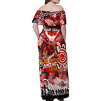 Personalised Dragons ANZAC Day Family Matching Off Shoulder Maxi Dress and Hawaiian Shirt Aboriginal Rising Sun