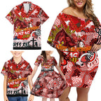 Personalised Dragons ANZAC Day Family Matching Off Shoulder Short Dress and Hawaiian Shirt Aboriginal Rising Sun