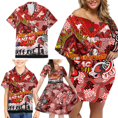 Personalised Dragons ANZAC Day Family Matching Off Shoulder Short Dress and Hawaiian Shirt Aboriginal Rising Sun
