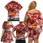 Personalised Dragons ANZAC Day Family Matching Off Shoulder Short Dress and Hawaiian Shirt Aboriginal Rising Sun