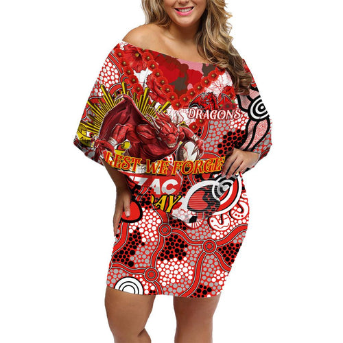 Personalised Dragons ANZAC Day Family Matching Off Shoulder Short Dress and Hawaiian Shirt Aboriginal Rising Sun