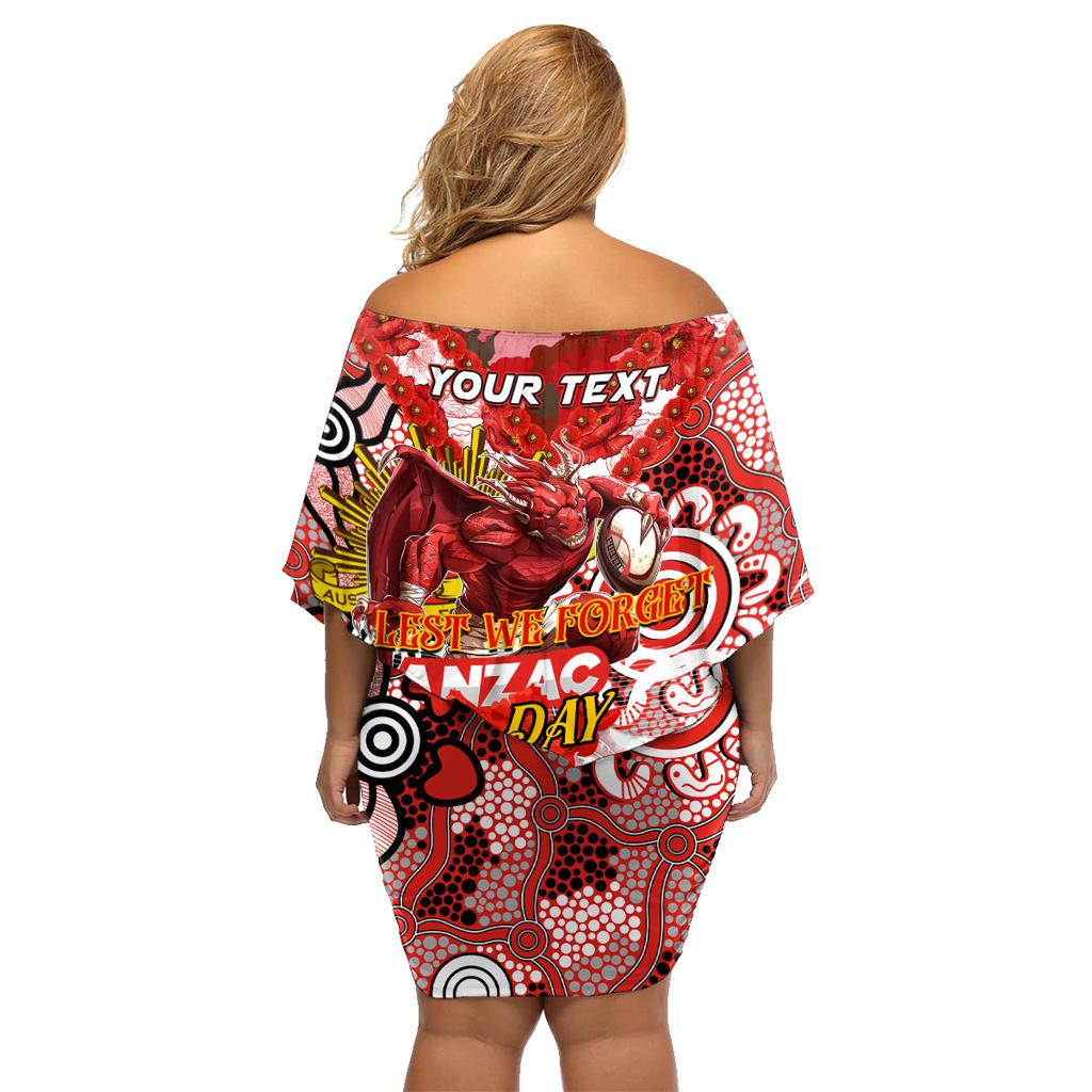 Personalised Dragons ANZAC Day Family Matching Off Shoulder Short Dress and Hawaiian Shirt Aboriginal Rising Sun
