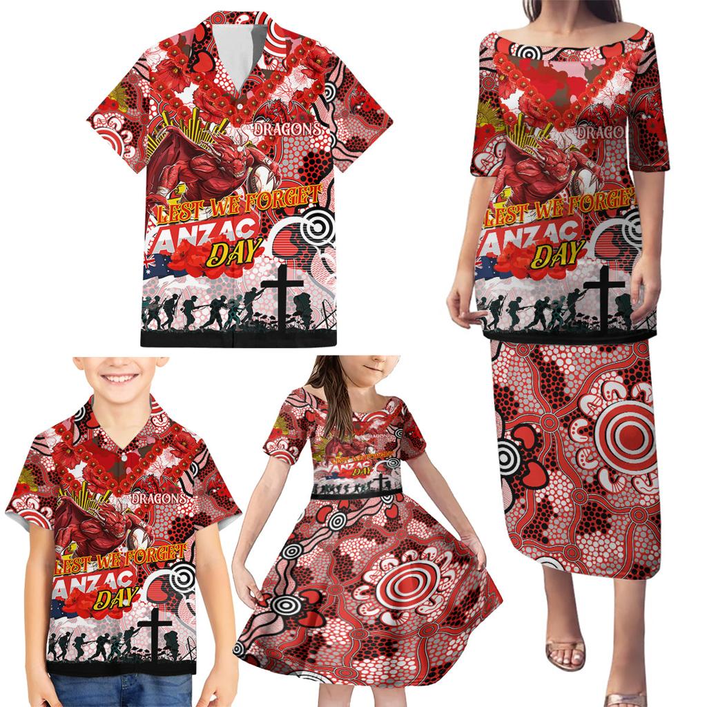 Personalised Dragons ANZAC Day Family Matching Puletasi and Hawaiian Shirt Aboriginal Rising Sun