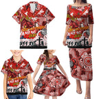 Personalised Dragons ANZAC Day Family Matching Puletasi and Hawaiian Shirt Aboriginal Rising Sun