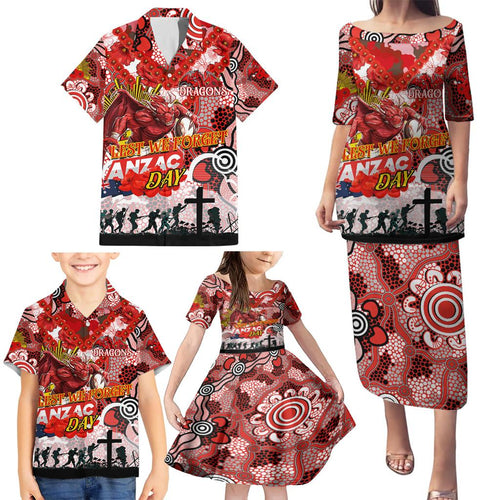 Personalised Dragons ANZAC Day Family Matching Puletasi and Hawaiian Shirt Aboriginal Rising Sun