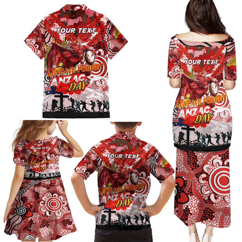 Personalised Dragons ANZAC Day Family Matching Puletasi and Hawaiian Shirt Aboriginal Rising Sun