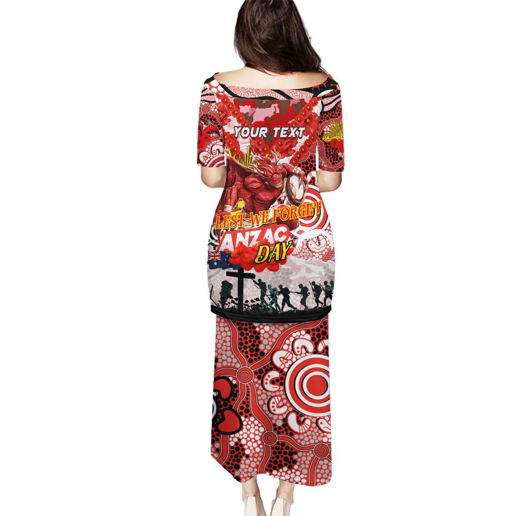 Personalised Dragons ANZAC Day Family Matching Puletasi and Hawaiian Shirt Aboriginal Rising Sun