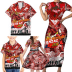 Personalised Dragons ANZAC Day Family Matching Short Sleeve Bodycon Dress and Hawaiian Shirt Aboriginal Rising Sun
