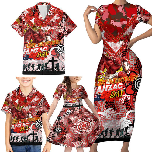Personalised Dragons ANZAC Day Family Matching Short Sleeve Bodycon Dress and Hawaiian Shirt Aboriginal Rising Sun