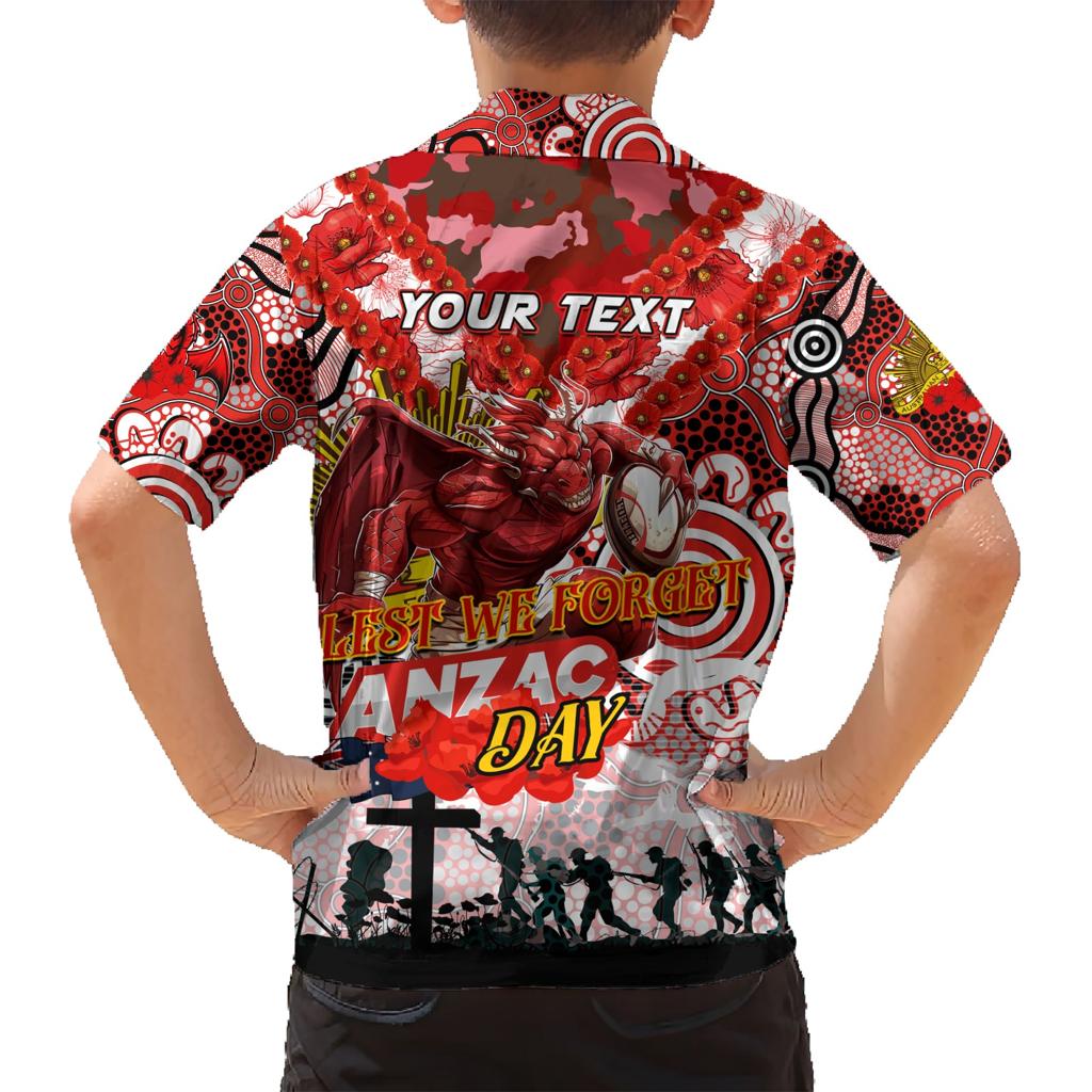 Personalised Dragons ANZAC Day Family Matching Short Sleeve Bodycon Dress and Hawaiian Shirt Aboriginal Rising Sun