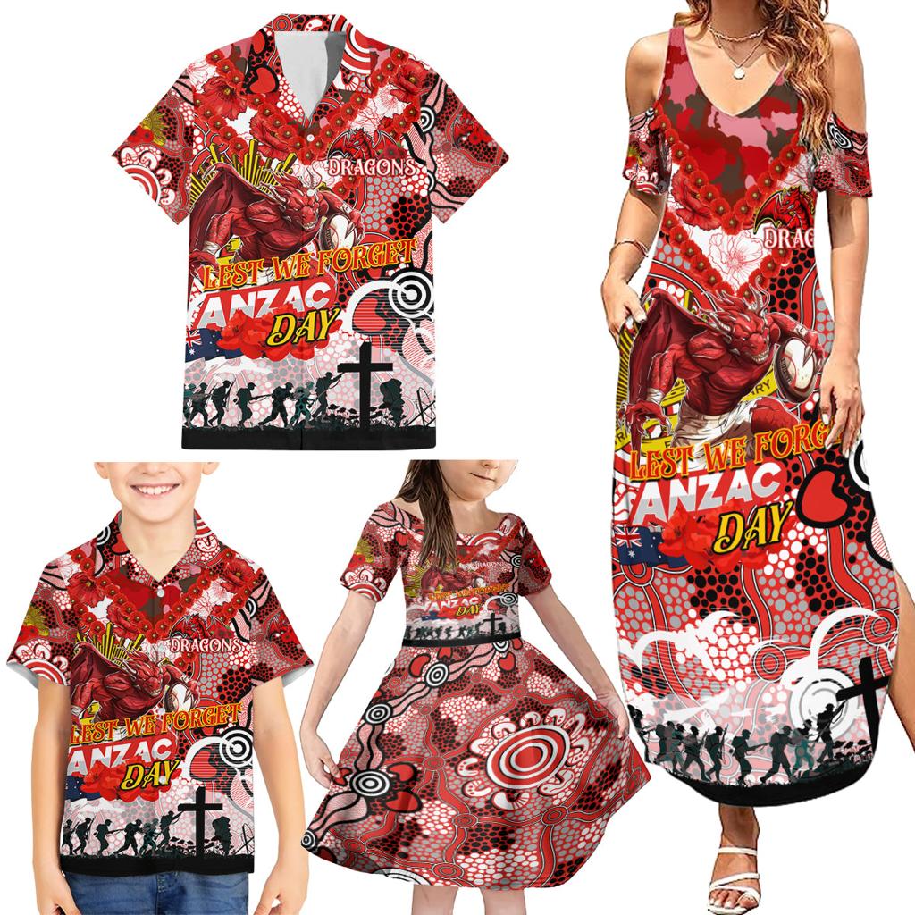 Personalised Dragons ANZAC Day Family Matching Summer Maxi Dress and Hawaiian Shirt Aboriginal Rising Sun