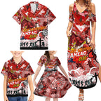Personalised Dragons ANZAC Day Family Matching Summer Maxi Dress and Hawaiian Shirt Aboriginal Rising Sun