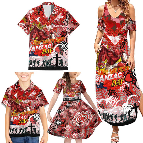 Personalised Dragons ANZAC Day Family Matching Summer Maxi Dress and Hawaiian Shirt Aboriginal Rising Sun