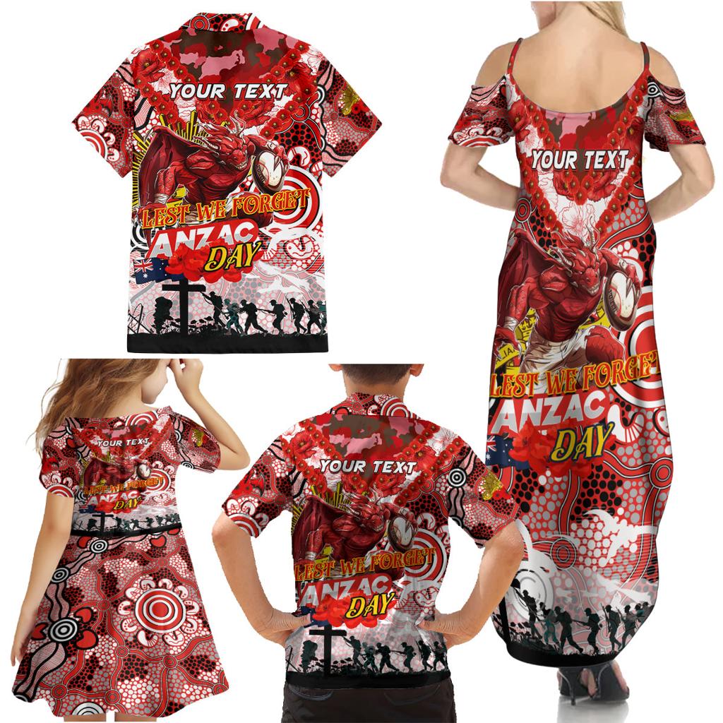 Personalised Dragons ANZAC Day Family Matching Summer Maxi Dress and Hawaiian Shirt Aboriginal Rising Sun