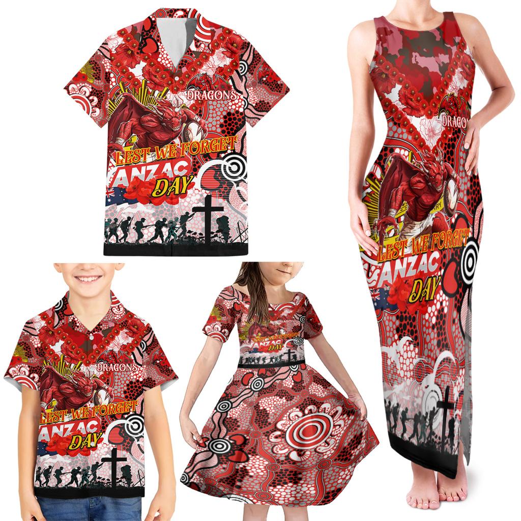 Personalised Dragons ANZAC Day Family Matching Tank Maxi Dress and Hawaiian Shirt Aboriginal Rising Sun