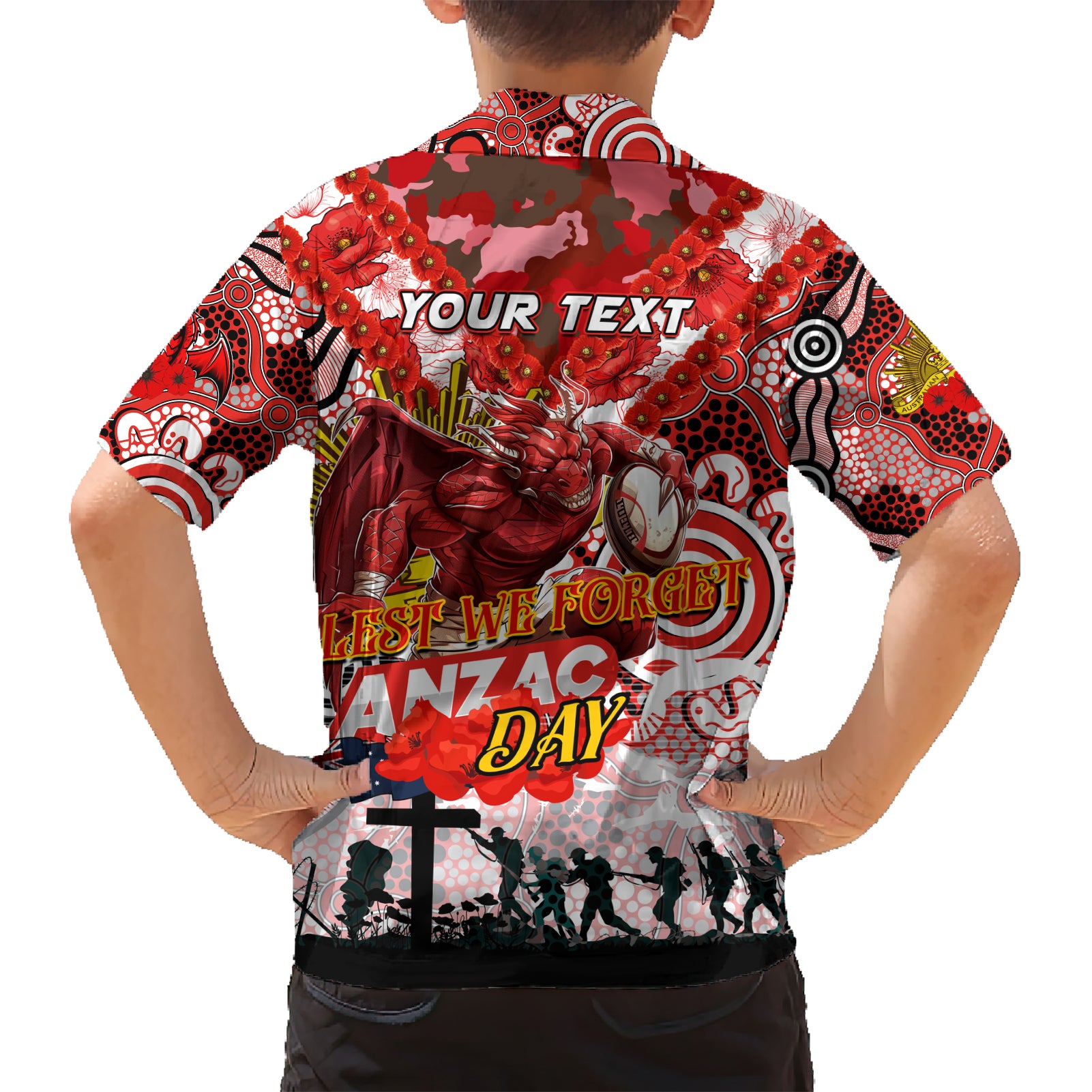 Personalised Dragons ANZAC Day Hawaiian Shirt Aboriginal Rising Sun