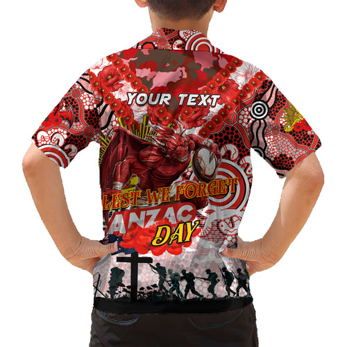 Personalised Dragons ANZAC Day Kid Hawaiian Shirt Aboriginal Rising Sun