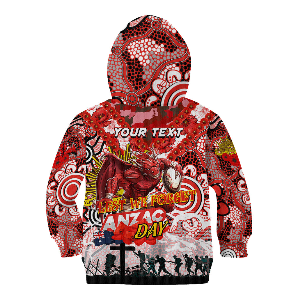 Personalised Dragons ANZAC Day Kid Hoodie Aboriginal Rising Sun