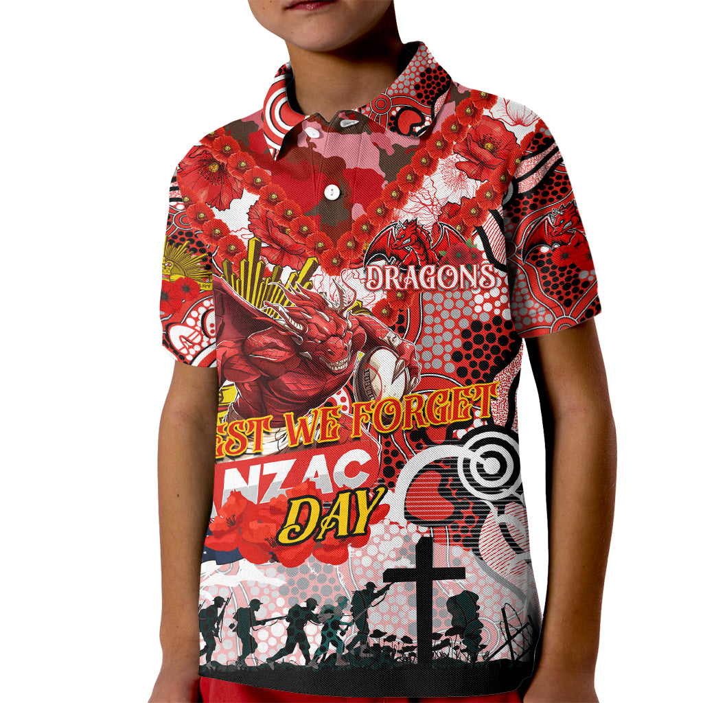 Personalised Dragons ANZAC Day Kid Polo Shirt Aboriginal Rising Sun