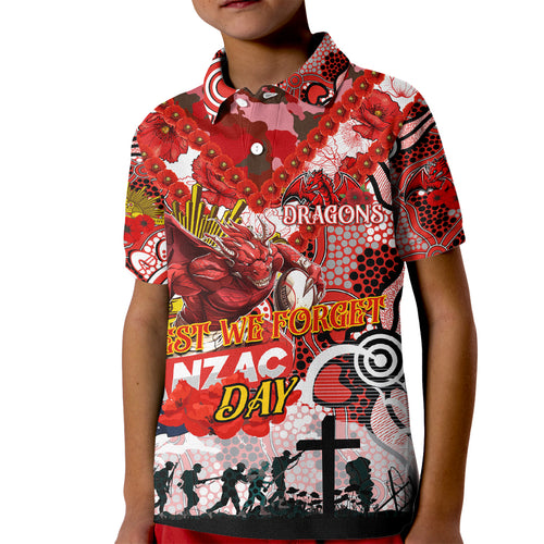 Personalised Dragons ANZAC Day Kid Polo Shirt Aboriginal Rising Sun