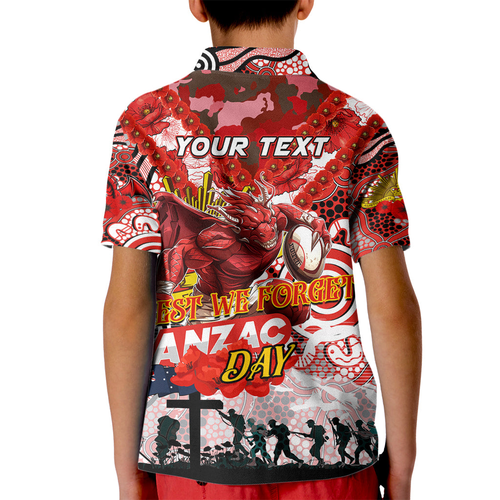 Personalised Dragons ANZAC Day Kid Polo Shirt Aboriginal Rising Sun