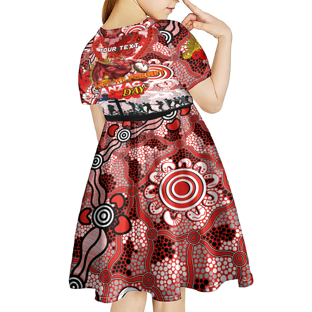 Personalised Dragons ANZAC Day Kid Short Sleeve Dress Aboriginal Rising Sun