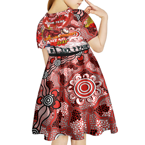 Personalised Dragons ANZAC Day Kid Short Sleeve Dress Aboriginal Rising Sun