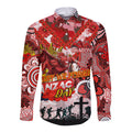 Personalised Dragons ANZAC Day Long Sleeve Button Shirt Aboriginal Rising Sun