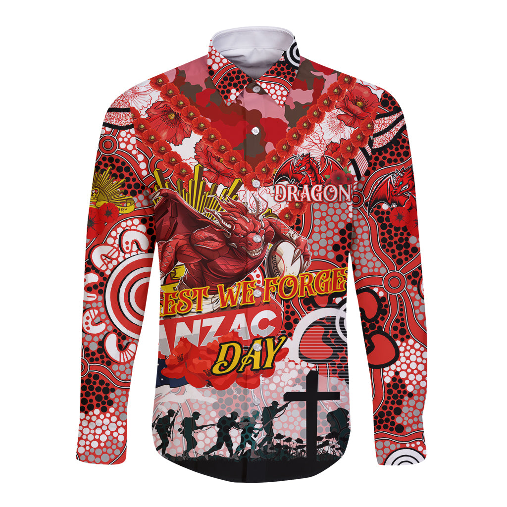 Personalised Dragons ANZAC Day Long Sleeve Button Shirt Aboriginal Rising Sun