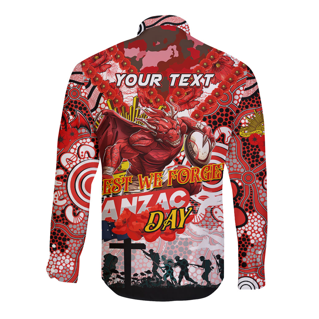 Personalised Dragons ANZAC Day Long Sleeve Button Shirt Aboriginal Rising Sun