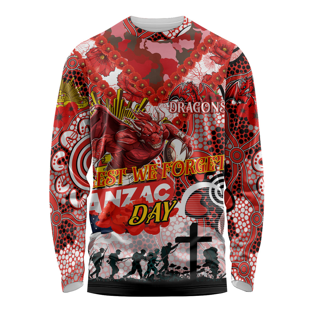 Personalised Dragons ANZAC Day Long Sleeve Shirt Aboriginal Rising Sun