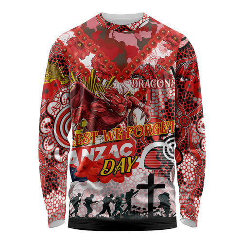 Personalised Dragons ANZAC Day Long Sleeve Shirt Aboriginal Rising Sun