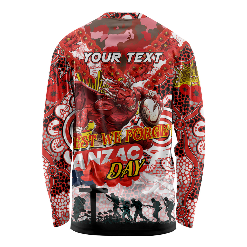 Personalised Dragons ANZAC Day Long Sleeve Shirt Aboriginal Rising Sun