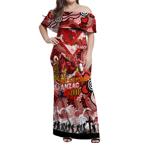 Personalised Dragons ANZAC Day Off Shoulder Maxi Dress Aboriginal Rising Sun