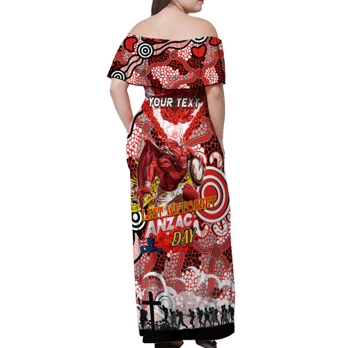 Personalised Dragons ANZAC Day Off Shoulder Maxi Dress Aboriginal Rising Sun