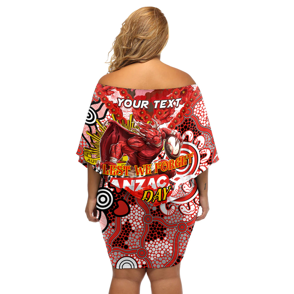 Personalised Dragons ANZAC Day Off Shoulder Short Dress Aboriginal Rising Sun