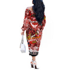Personalised Dragons ANZAC Day Off The Shoulder Long Sleeve Dress Aboriginal Rising Sun