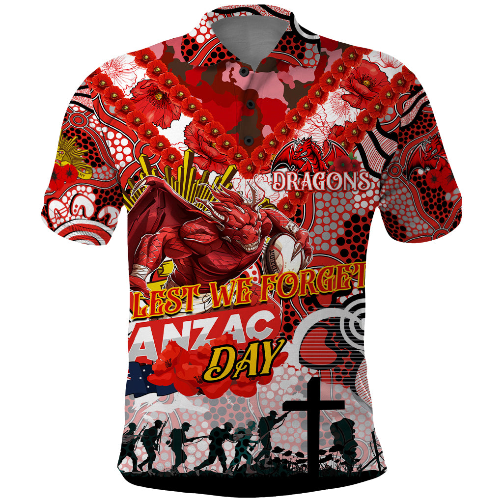 Personalised Dragons ANZAC Day Polo Shirt Aboriginal Rising Sun