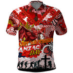 Personalised Dragons ANZAC Day Polo Shirt Aboriginal Rising Sun