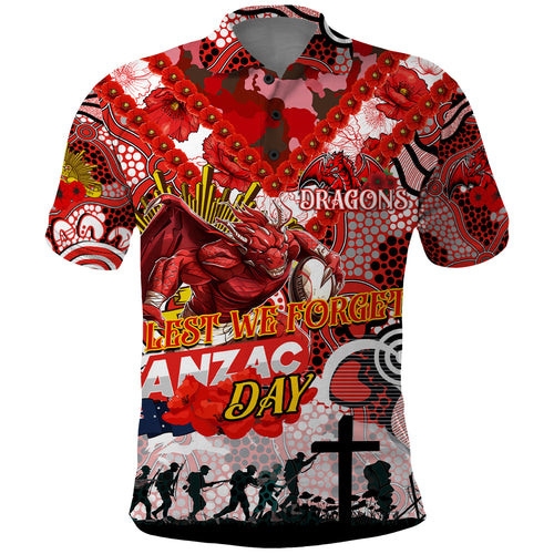 Personalised Dragons ANZAC Day Polo Shirt Aboriginal Rising Sun