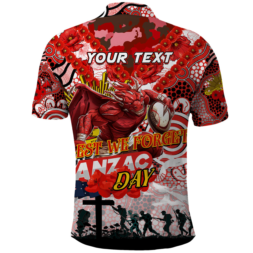 Personalised Dragons ANZAC Day Polo Shirt Aboriginal Rising Sun