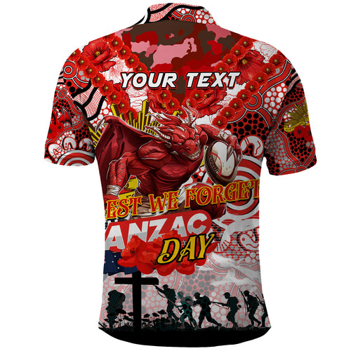 Personalised Dragons ANZAC Day Polo Shirt Aboriginal Rising Sun