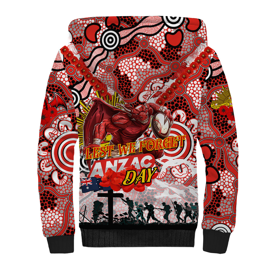Personalised Dragons ANZAC Day Sherpa Hoodie Aboriginal Rising Sun