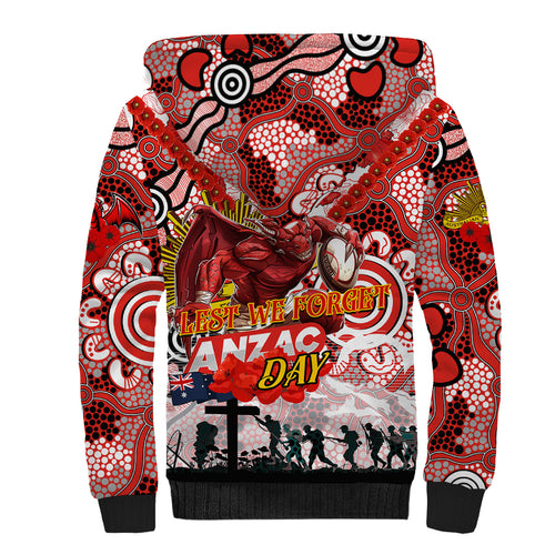 Personalised Dragons ANZAC Day Sherpa Hoodie Aboriginal Rising Sun